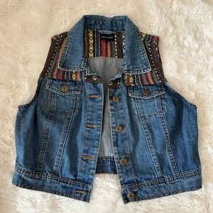 New Look Girls Blue Denim Vest with Multicolor Boho Gypsy Hippie Southwest